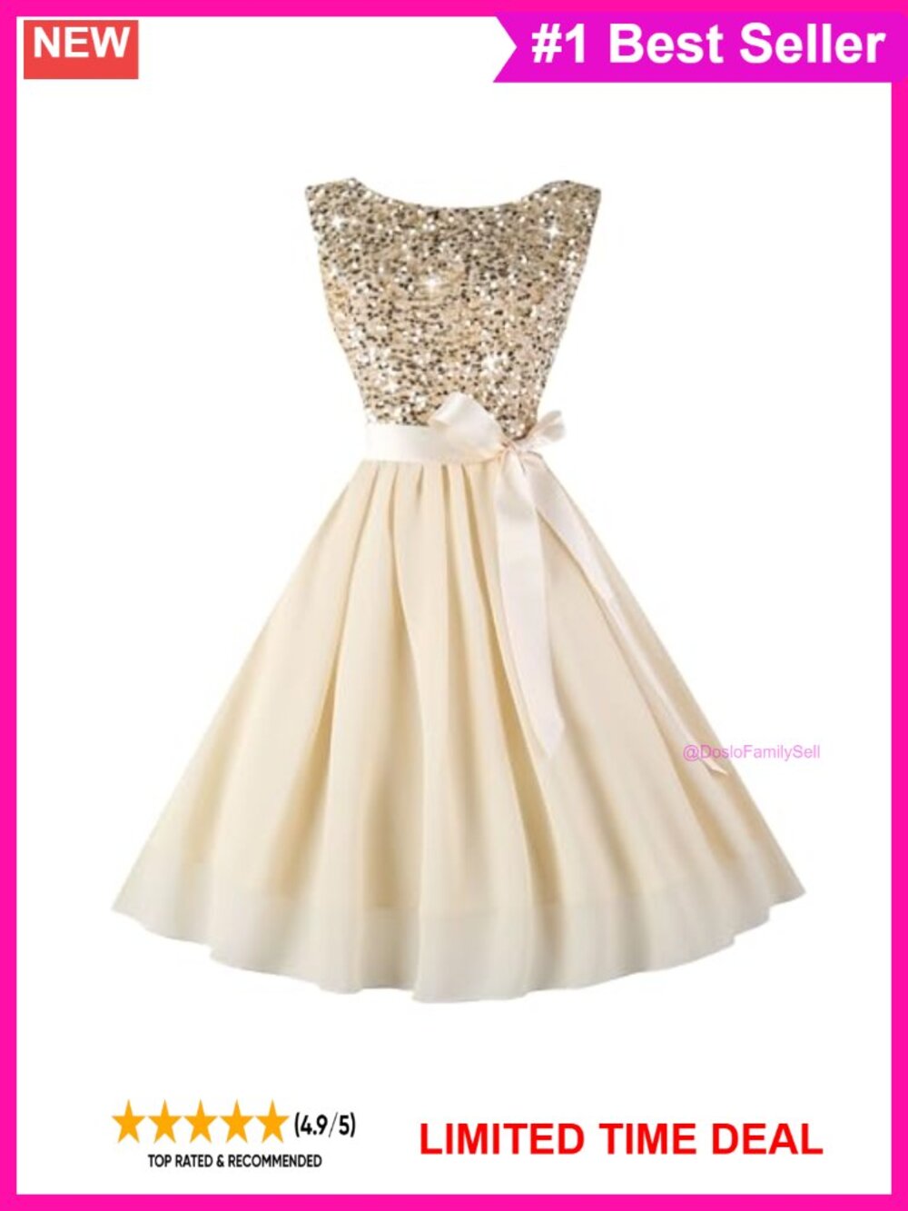 Sequin Sleeveless Boatneck A-Line Cocktail Dress
